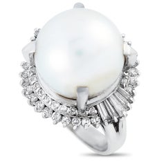 LB Exclusive Platinum 0.82 ct Diamond and Pearl Ring