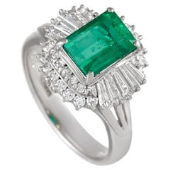 LB Exclusive Platinum 0.82 Ct Diamonds and Emerald Ring