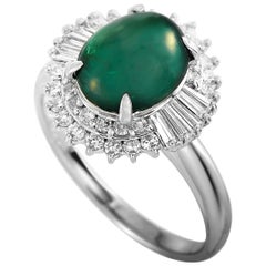 LB Exclusive Platinum 0.83 Carat Diamond and Emerald Ring