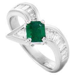 LB Exclusive Platinum 0.83 Carat Diamond and Emerald Ring