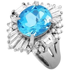 LB Exclusive Platinum 0.85 Carat Diamond and Aquamarine Ring