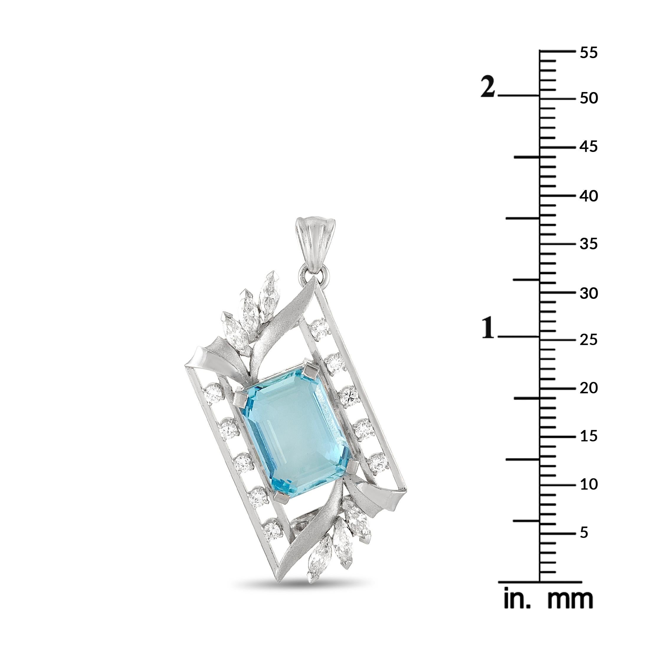 Round Cut LB Exclusive Platinum 0.85 Carat Diamond and Aquamarine Pendant