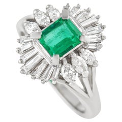 LB Exclusive Platinum 0.85 Ct Diamond and Emerald Ring