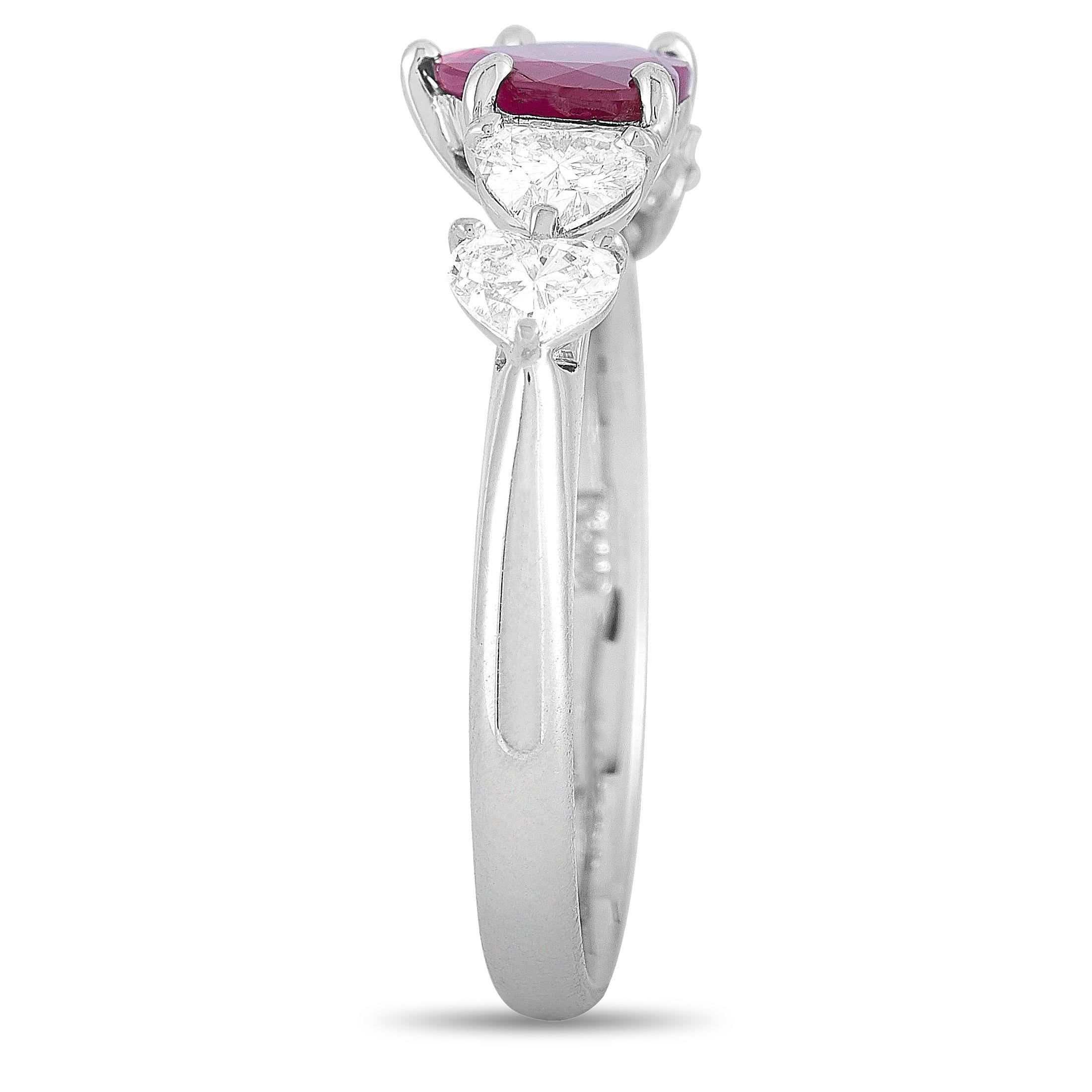 Heart Cut LB Exclusive Platinum 0.85 Carat Diamond and Ruby Ring