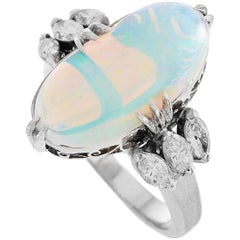 LB Exclusive Platinum 0.86 Carat Diamond and Opal Ring
