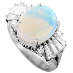 LB Exclusive Platinum 0.86 Carat Diamond and Opal Ring