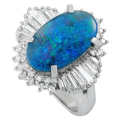 LB Exclusive Platinum 0.86 Carat Round/Tapered Baguette Diamond and Opal Ring