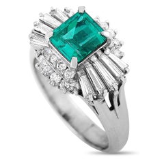 LB Exclusive Platinum 0.86 ct Diamond and Emerald Ring