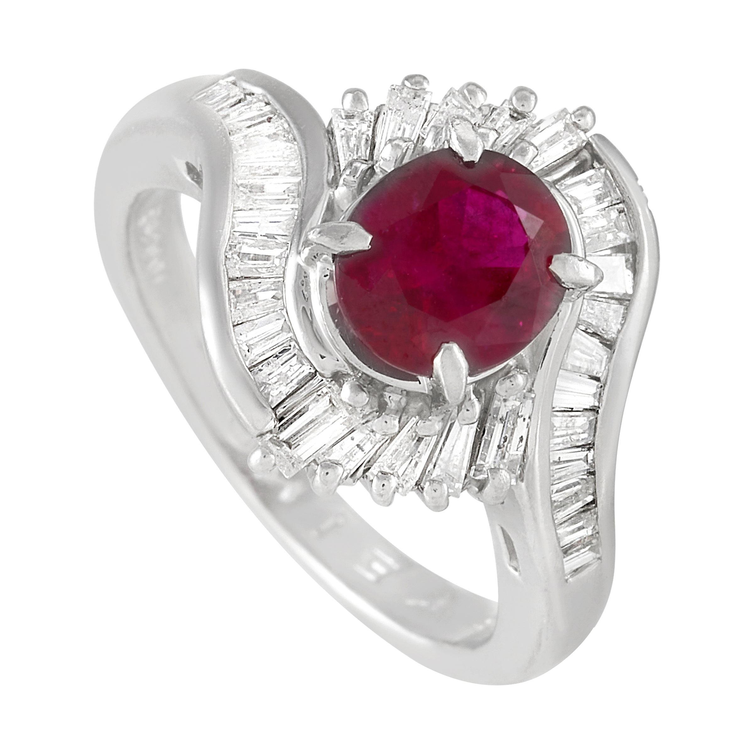 LB Exclusive Platinum 0.86 Ct Diamond and Ruby Ring