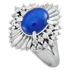 LB Exclusive Platinum 0.86 ct Round/Tapered Baguette Diamonds and Sapphire Ring LB Exclusive Platinum 0.86 ct Round/Tapered Baguette Diamonds and Sapphire Ring