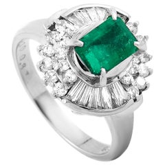 LB Exclusive Platinum 0.87 Carat Diamond and Emerald Ring
