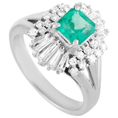 LB Exclusive Platinum 0.87 Carat Diamond and Emerald Ring