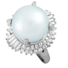LB Exclusive Platinum 0.87 Carat Diamond and Pearl Ring