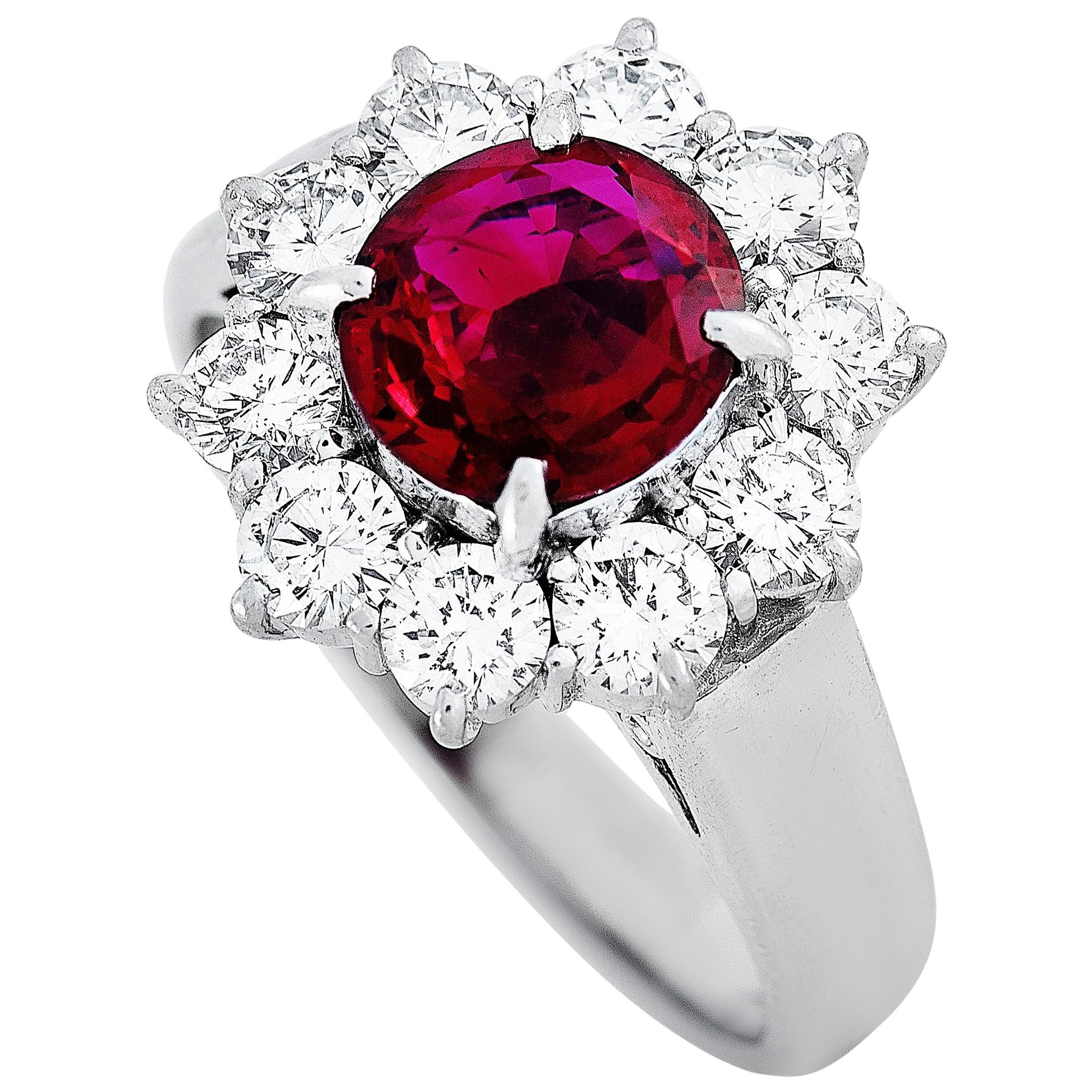 LB Exclusive Platinum 0.87 Carat Diamond and Ruby Ring