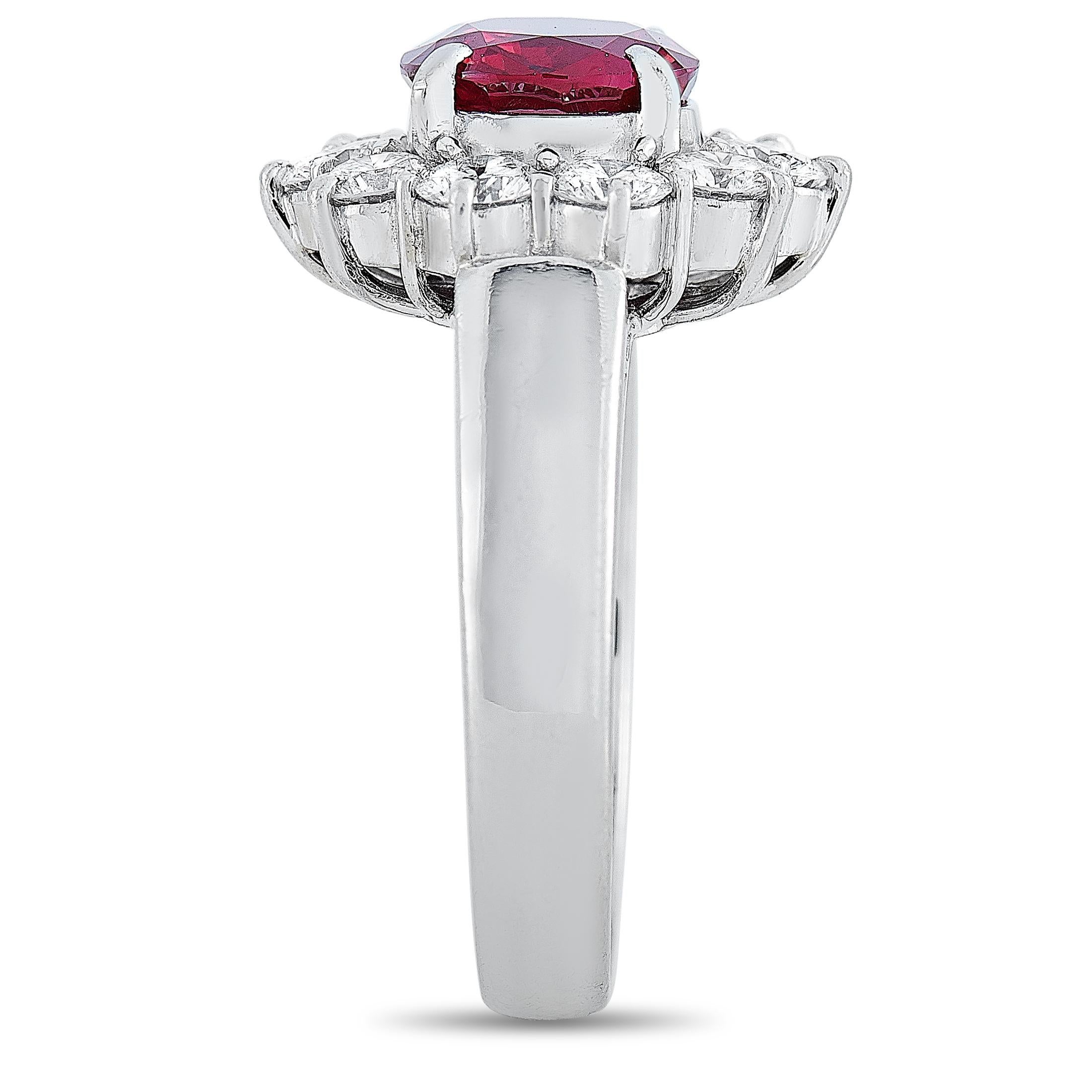 Round Cut LB Exclusive Platinum 0.87 Carat Diamond and Ruby Ring