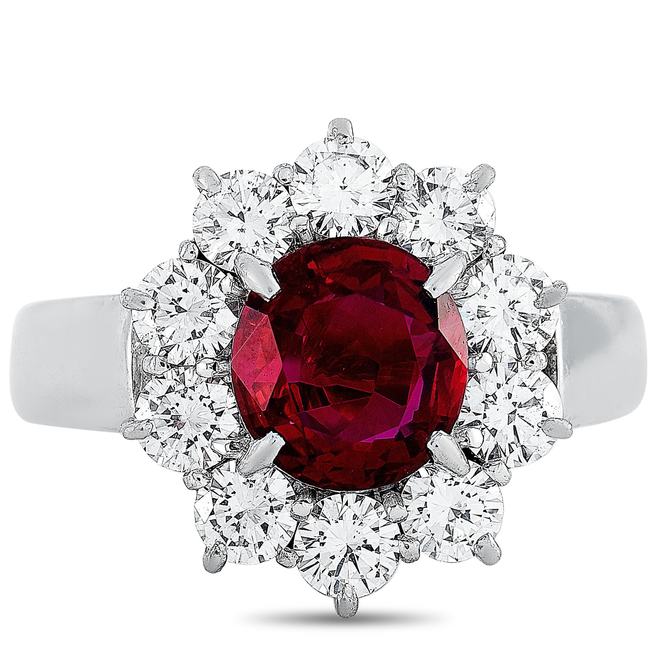 Women's LB Exclusive Platinum 0.87 Carat Diamond and Ruby Ring