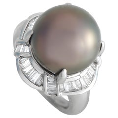 LB Exclusive Platinum 0.87 ct Diamond and Tahitian Pearl Ring