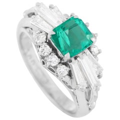 LB Exclusive Platinum 0.88 Carat Diamond and 1.00 Carat Emerald Ring