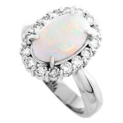 LB Exclusive Platinum 0.88 Carat Diamond and Opal Ring