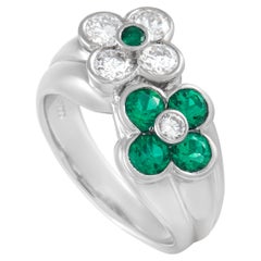 LB Exclusive Platinum 0.88 Ct Diamond and Emerald Clover Ring