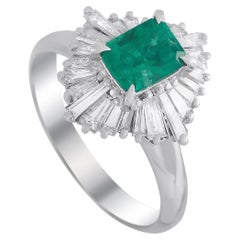LB Exclusive Platinum 0.89 Ct Diamond and Emerald Ring