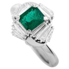 LB Exclusive Platinum 0.90 Carat Diamond and Emerald Ring