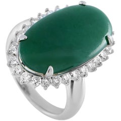 LB Exclusive Platinum 0.90 Carat Diamond and Jade Ring