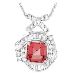 LB Exclusive Platinum 0.91 Carat Diamond and Pink Tourmaline Pendant Necklace