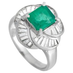 LB Exclusive Platinum 0.91 Ct Diamond and Emerald Ring