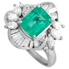 LB Exclusive Platinum 0.91 Carat Diamond and Emerald Ring