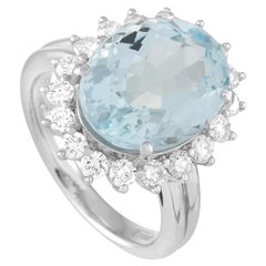 LB Exclusive Platinum 0.92 Carat Diamond and Aquamarine Ring