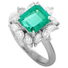 LB Exclusive Platinum 0.94 Carat Diamond and Emerald Ring