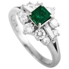 LB Exclusive Platinum 0.94 Carat Diamond and Emerald Ring