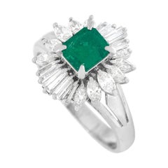 LB Exclusive Platinum 0.94 Ct Diamond and Emerald Ring