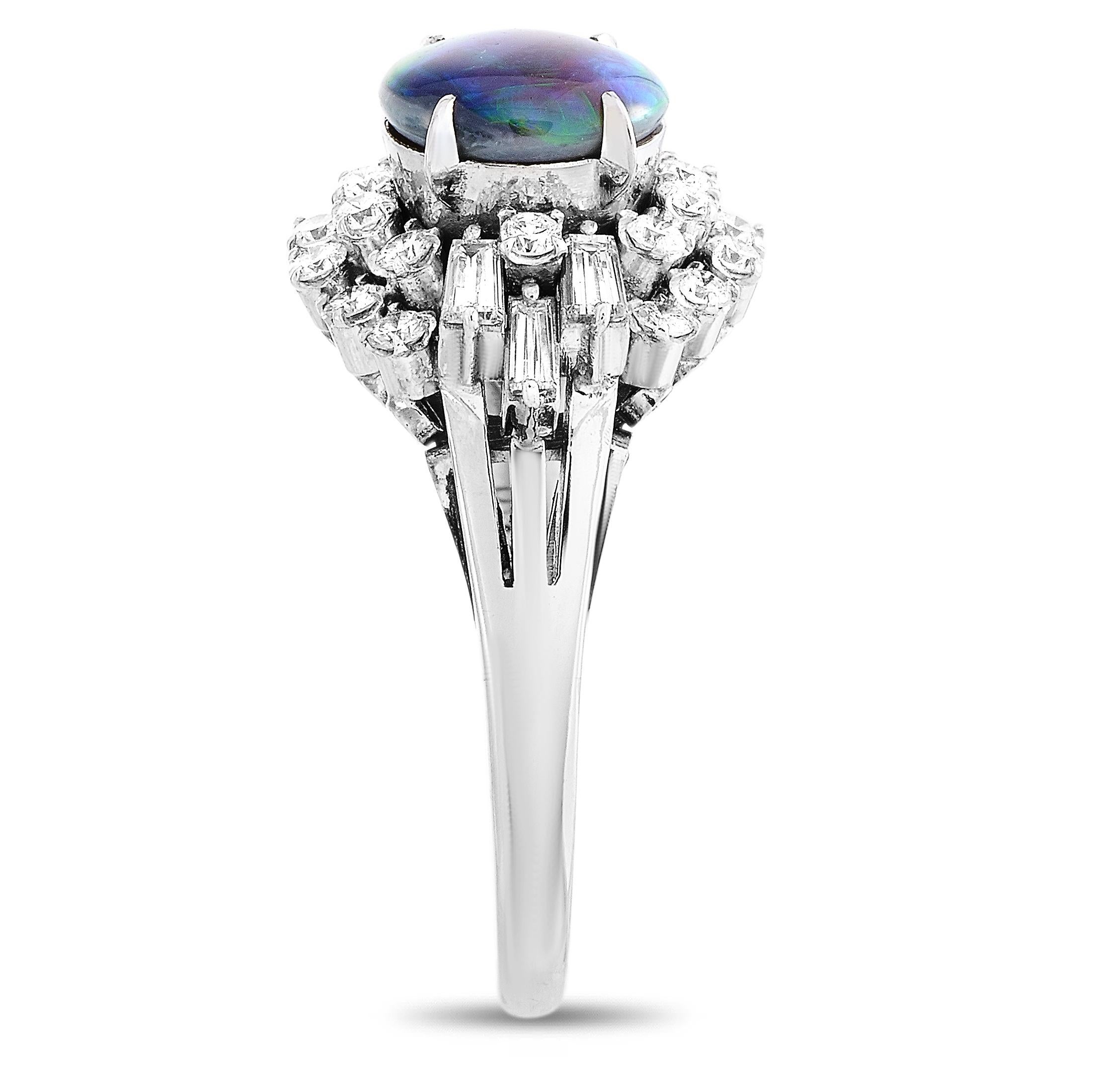 LB Exclusive Platinum 0.95 Carat Diamond and Opal Ring In Excellent Condition In Southampton, PA