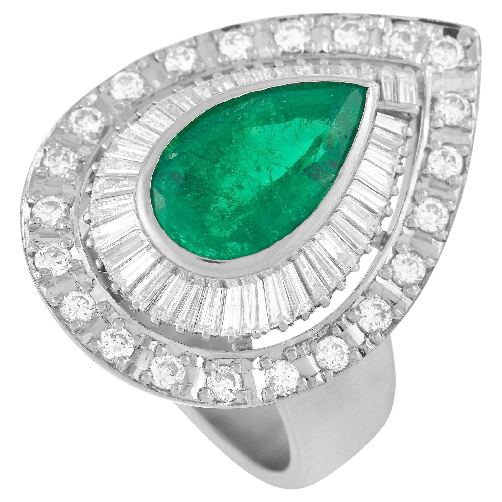 LB Exclusive Platinum 0.95 Ct Diamond and Emerald Ring