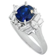 LB Exclusive Platinum 0.96 Carat Diamond and Sapphire Ring