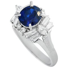 LB Exclusive Platinum 0.96 Carat Diamond and Sapphire Ring