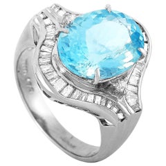 LB Exclusive Platinum 0.97 Carat Diamond and Aquamarine Ring