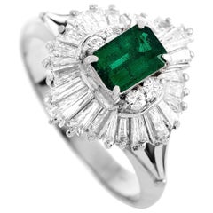 LB Exclusive Platinum 1.00 Carat Round and Tapered Baguette Diamonds and Emerald