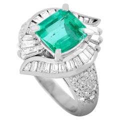 LB Exclusive Platinum 1.04 Carat Diamond and Emerald Ring