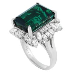 LB Exclusive Platinum 1.05 Carat Diamond and Green Tourmaline Large Ring