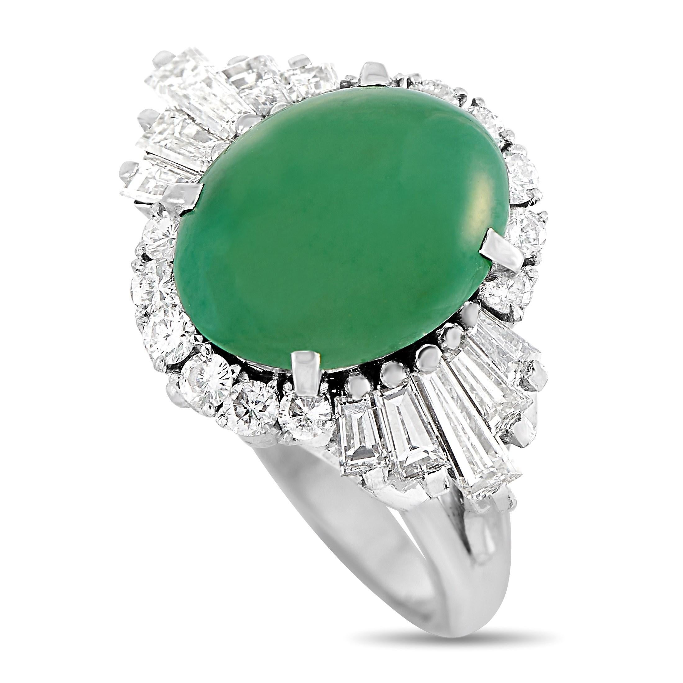 LB Exclusive Platinum 1.05 Ct Diamond and Jade Ring In Excellent Condition In Southampton, PA