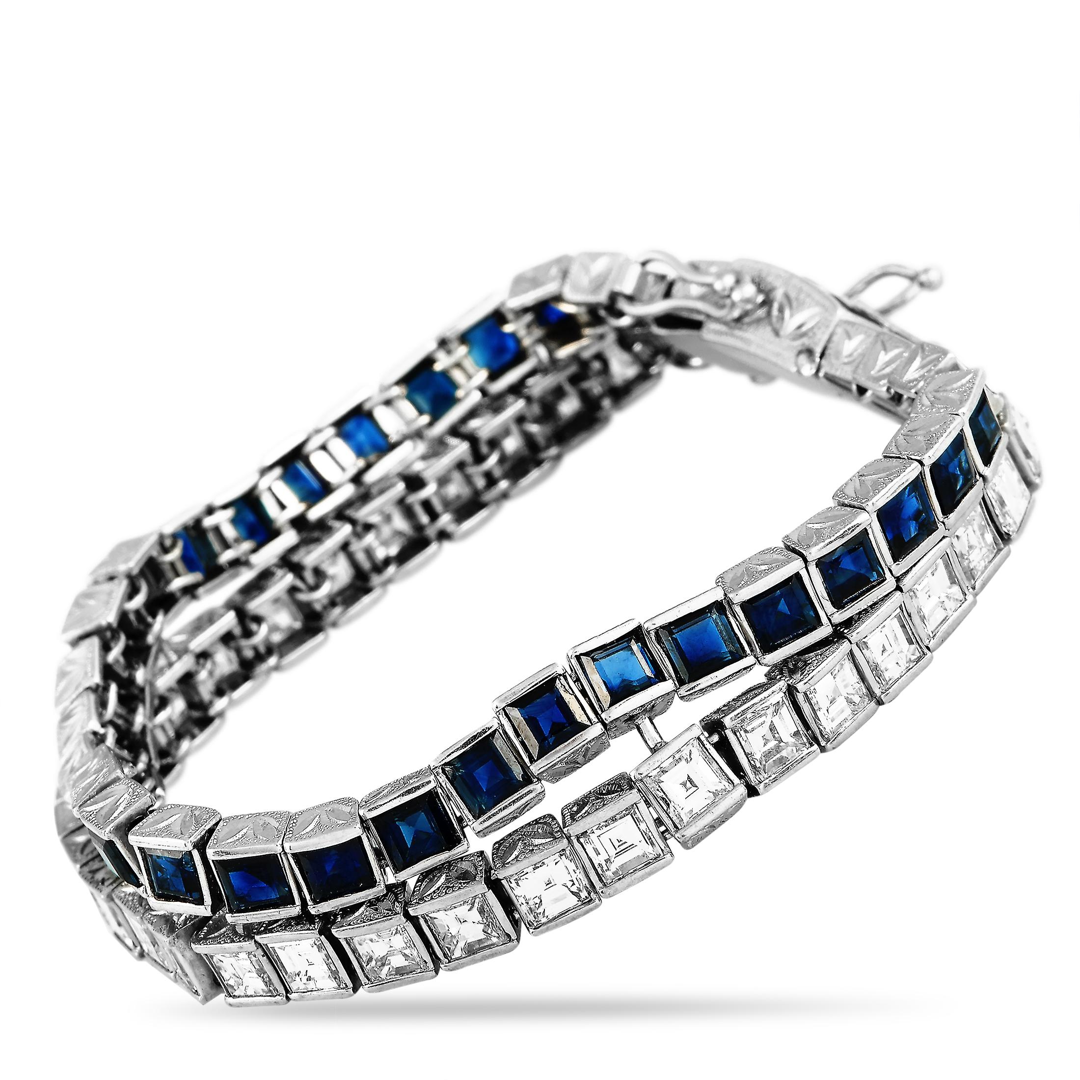 LB Exclusive Platinum 10.72 Carat Diamond and 13.50 Carat Sapphire Bracelet In Excellent Condition In Southampton, PA