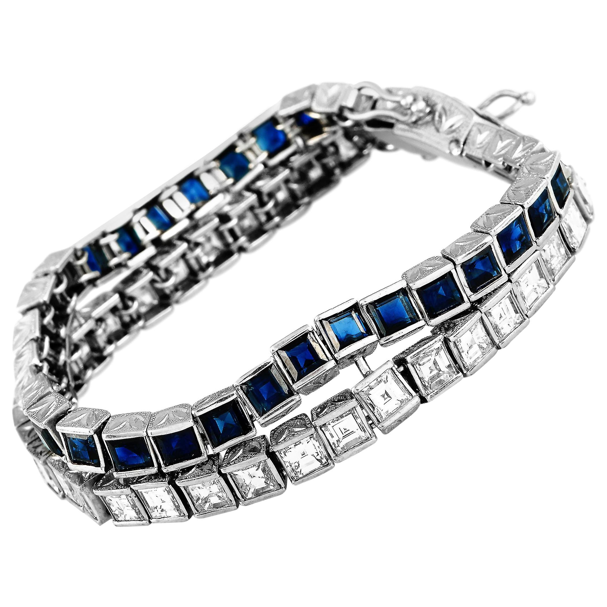 LB Exclusive Platinum 10.72 Carat Diamond and 13.50 Carat Sapphire Bracelet