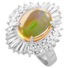 LB Exclusive Platinum 1.08 Carat Diamond and Opal Marquise Ring