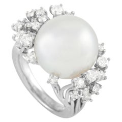 LB Exclusive Platinum 1.08 Ct Diamond and Pearl Ring