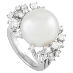 LB Exclusive Platinum 1.08 Ct Diamond and Pearl Ring