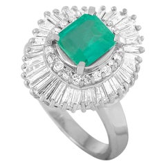 LB Exclusive Platinum 1.09 Carat Diamond and Emerald Ring