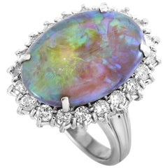 LB Exclusive Platinum 1.09 Carat Diamond and Opal Ring